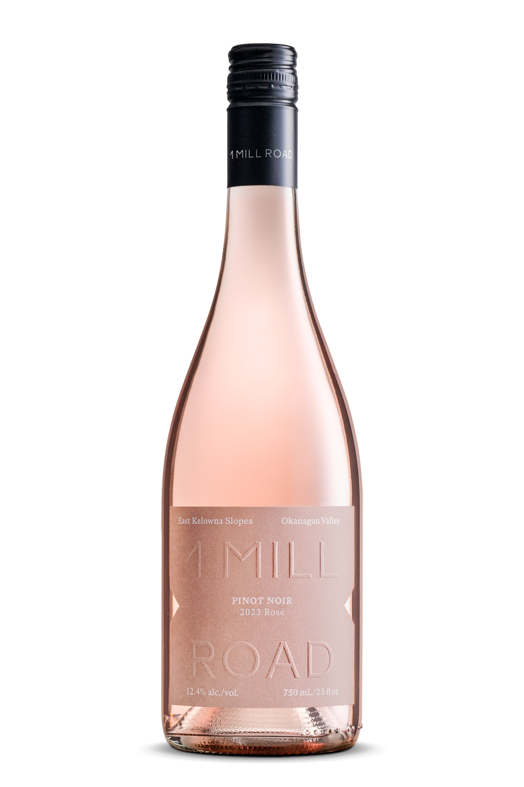 Bottle of 1 Mill Road 2023 Rosé Pinot Noir.